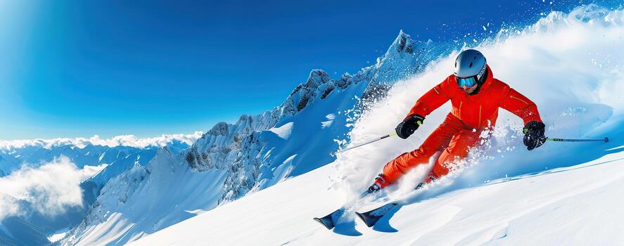 Skiing down mountain slopes